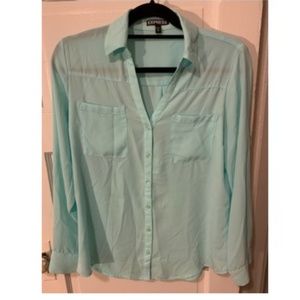 Express Agua/Mint Portofino Button Down Blouse